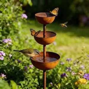 Vintage Iron Rainwater Collector, Integrated Bird Feeder and Bee Watering Device, Outdoor Garden Decor, Attracts Hummingbirds and Wildlife, Bird Feeders for Outdoors