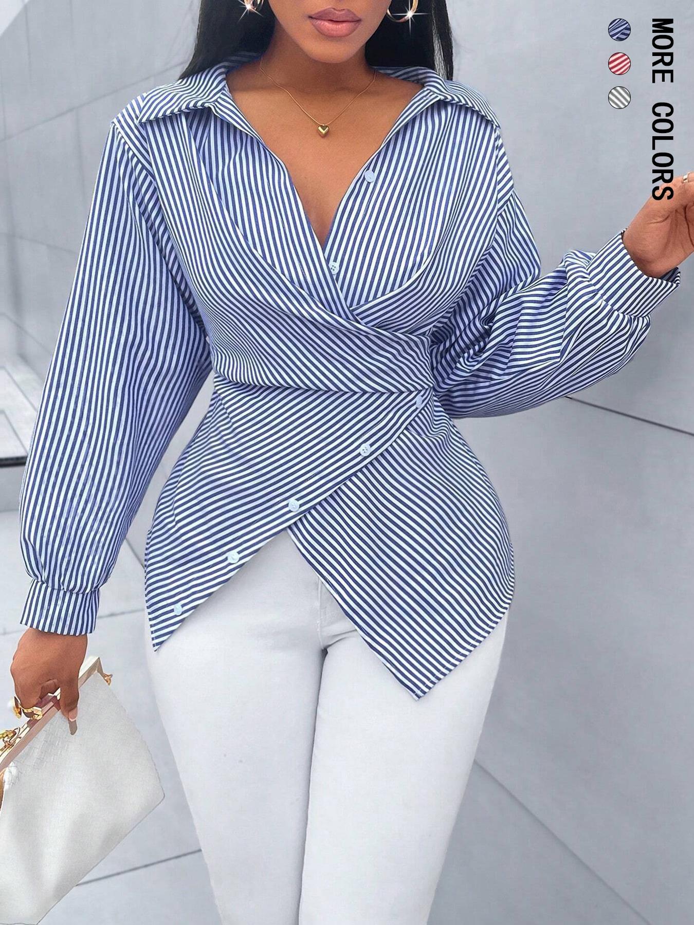 Women's Striped Shirt Blouse for Casual and Commuting, Slim Fit Top for a Flattering Look, Versatile Fashion for Women
