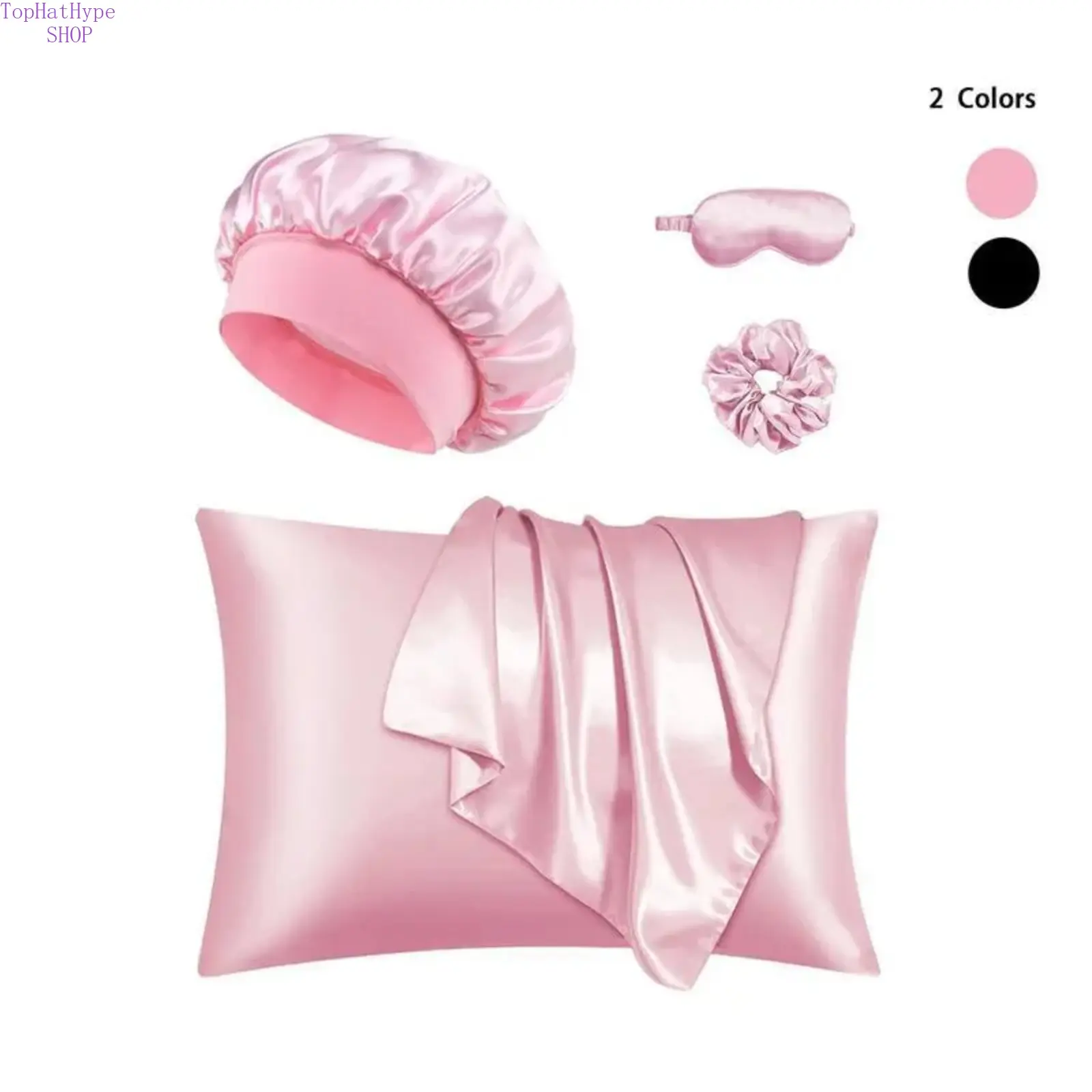Luxury 8-Piece Solid Color Sleep Set - Pink Eye Mask, Hair Bonnet, Shower Cap, Hair Tie, Soft Pillowcases for Sleep Aid, Skincare, Travel, Daily Use - Ideal Gift