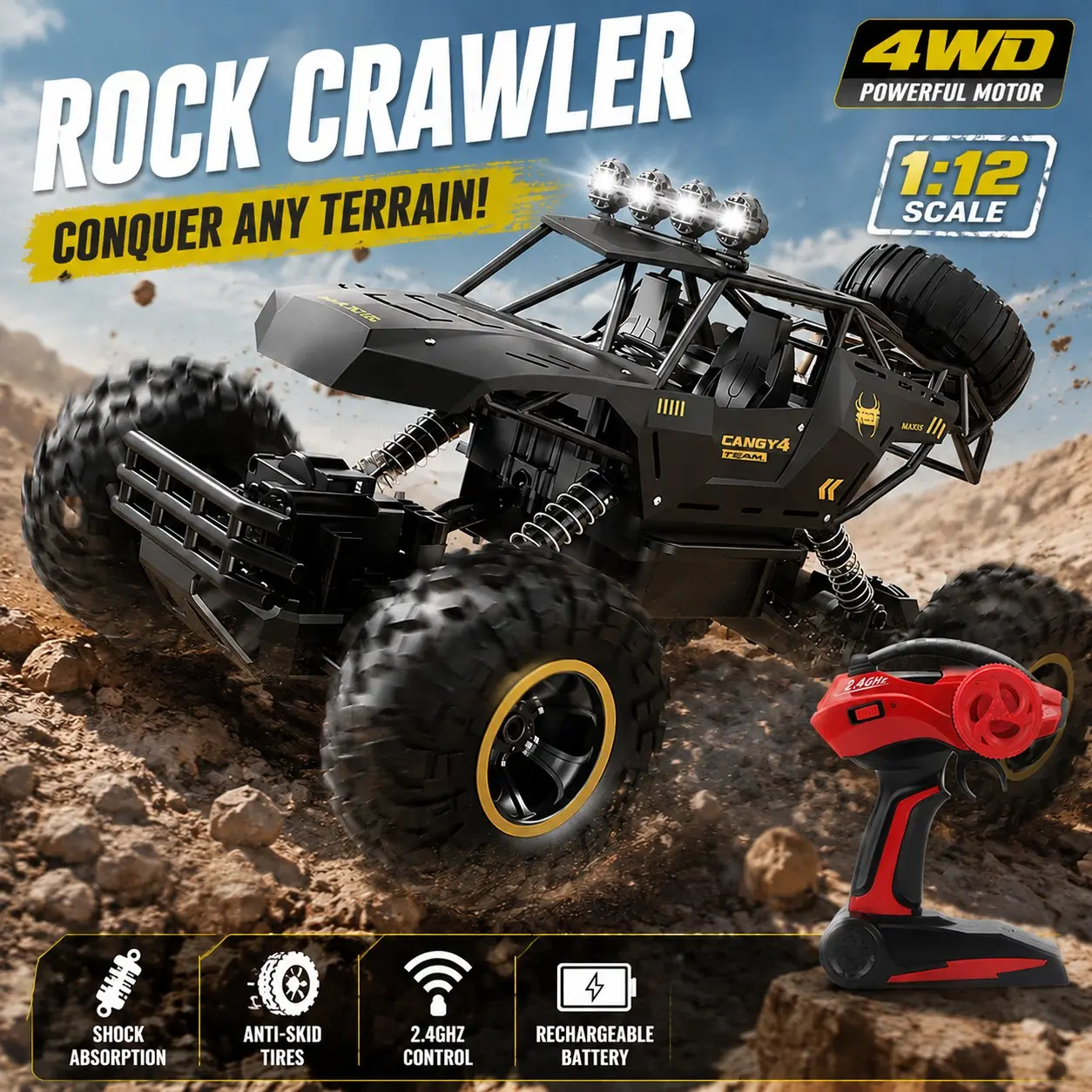 37cm High-Speed RC Off-Road Car, USB Charging, 4WD 2.4G Remote Control Trucks Cars, Rechargeable Battery, Perfect Gift for Holidays #GLOBAL PICKS