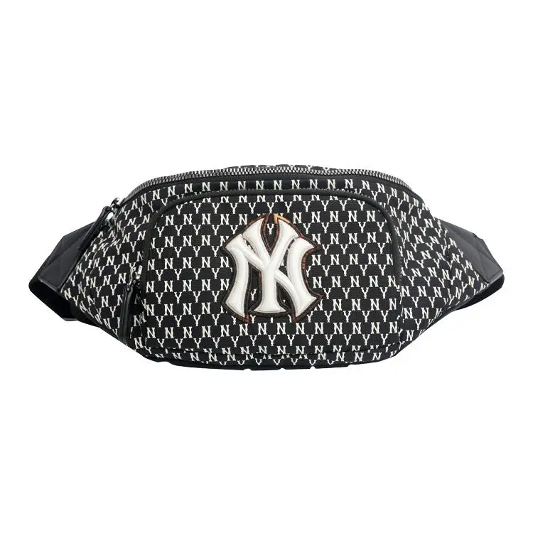 MLB Monogram Classic Retro All-Over Print NY Yankees Nylon Crossbody Chest Bag for Men and Women, Black