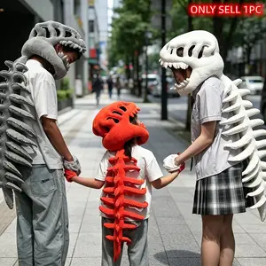 Halloween dinosaur skeleton head mask, multi-colored plush set with dinosaur claws for parents and children, available in various sizes . A game prop to enhance parent-child relationships, Halloween atmosphere decorations,playful presents for birthdays.