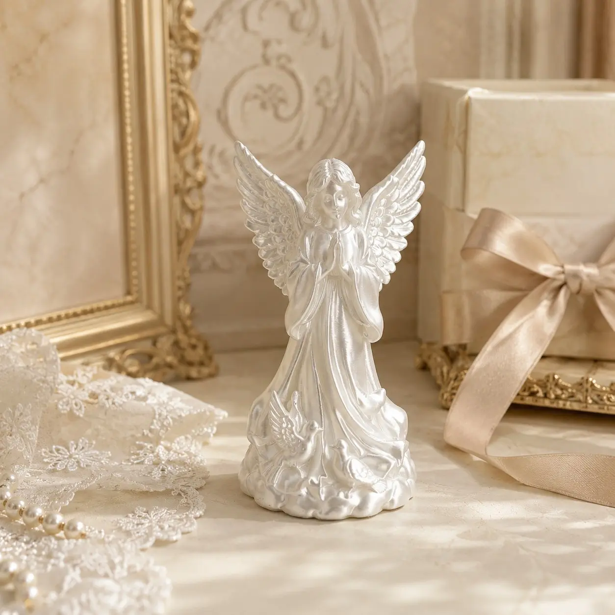 Prayer Angel Peace Dove Decorative Figurine, Guardian Angel Religious Statue, Religious Home Decor for Living Room, Bedroom, Fireplace, Desk, Church Events