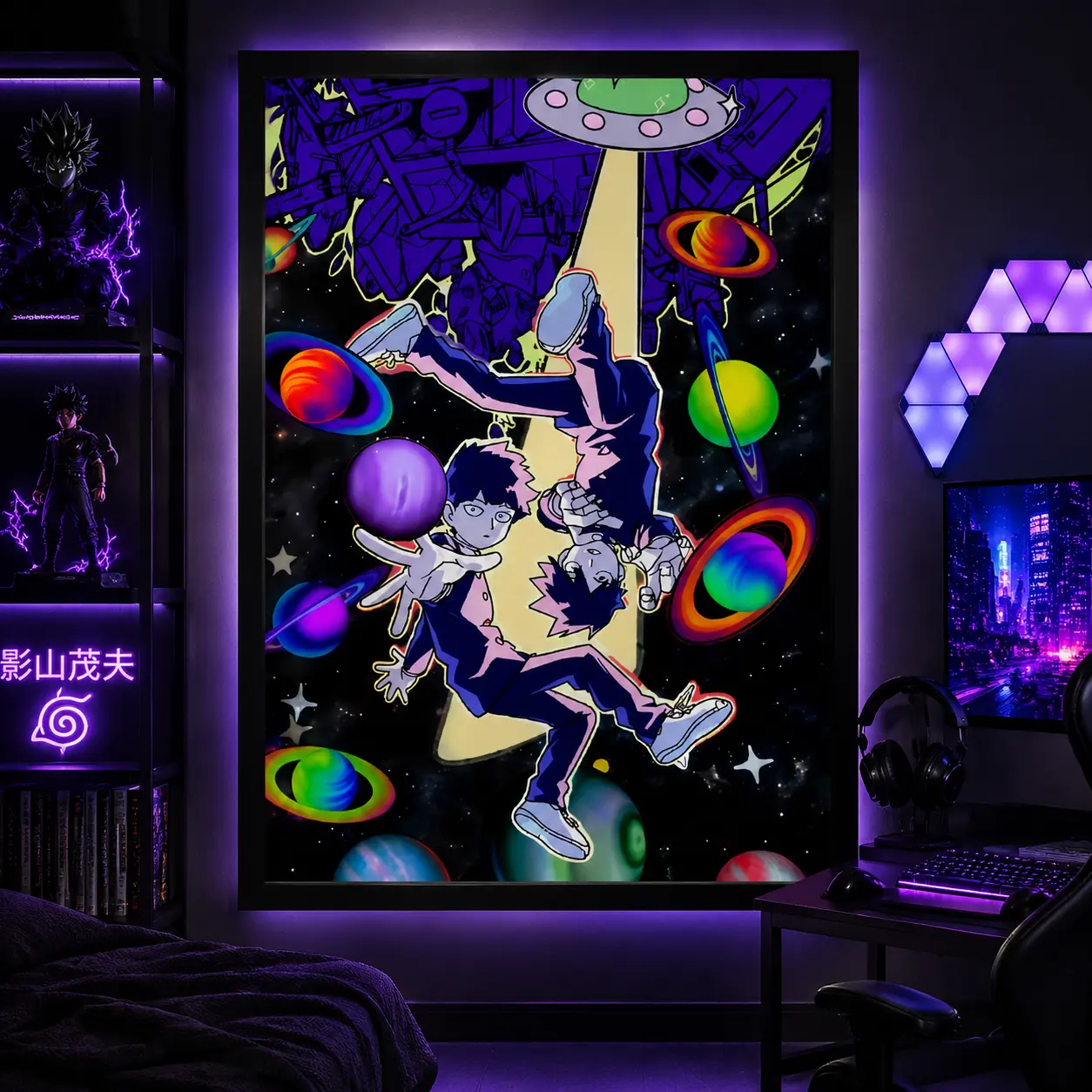 Cosmic Anime Galaxy Neon Wall Art Poster - Room Inspo Multi-Size Space Art Print, Colorful Adventure Design, Futuristic Planet Graphic, Gaming Room Decor, Modern Home Decoration, Creative Fan Gift, Bedroom Decor Ideas