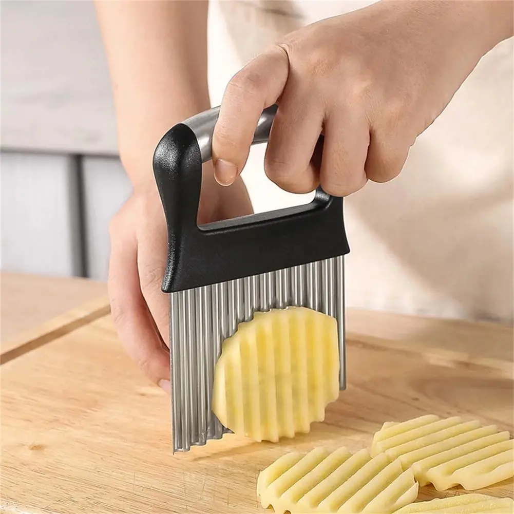 1 Pc Sharp Blade Vertical Force Potato Cutter Cut Wavy Potato Chips Stainless Steel Ergonomic Handle Crinkle Slicer for Burger Shop