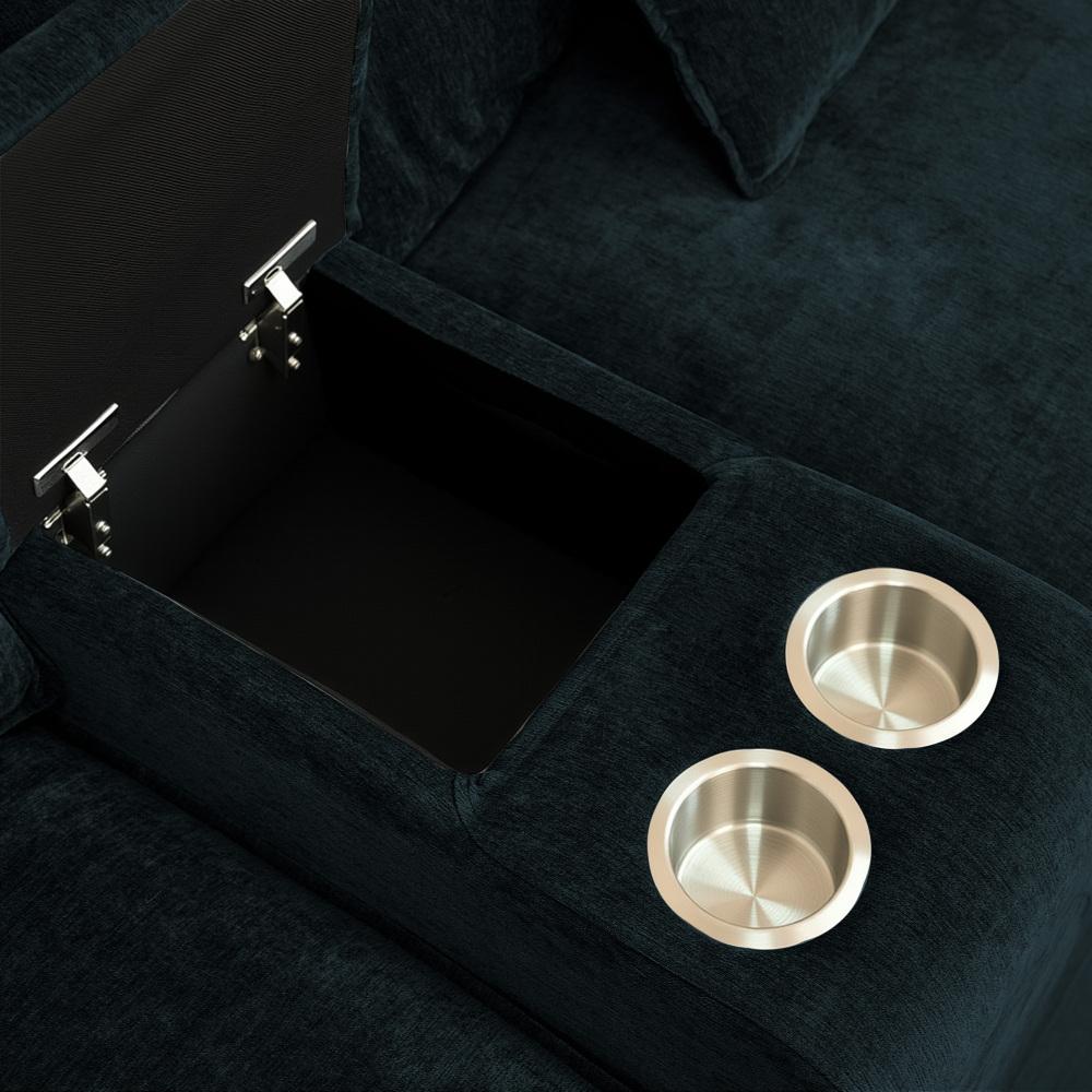 144" U-Shaped Sectional Cloud Couch – Modern Chenille Modular Sofa Set with 6 Seats, Movable Ottoman, Cup Holders & Hidden Storage Console, Comfy Fluffy Black Grey Sectional Sofa for Living Room or Apartment 20.27“ Seat Height