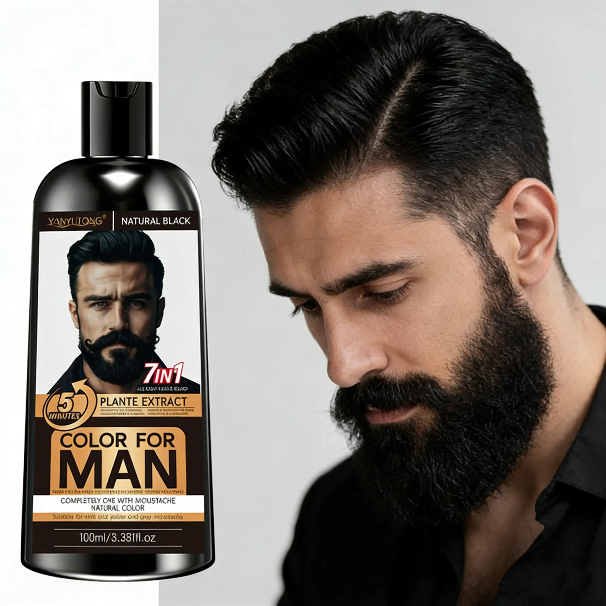 Men's 100ML 7-In-1 Beard Dye Cream, Natural Plant-Based Formula, 15-Minute Quick-Dry, Dual Use for Beards and Hair