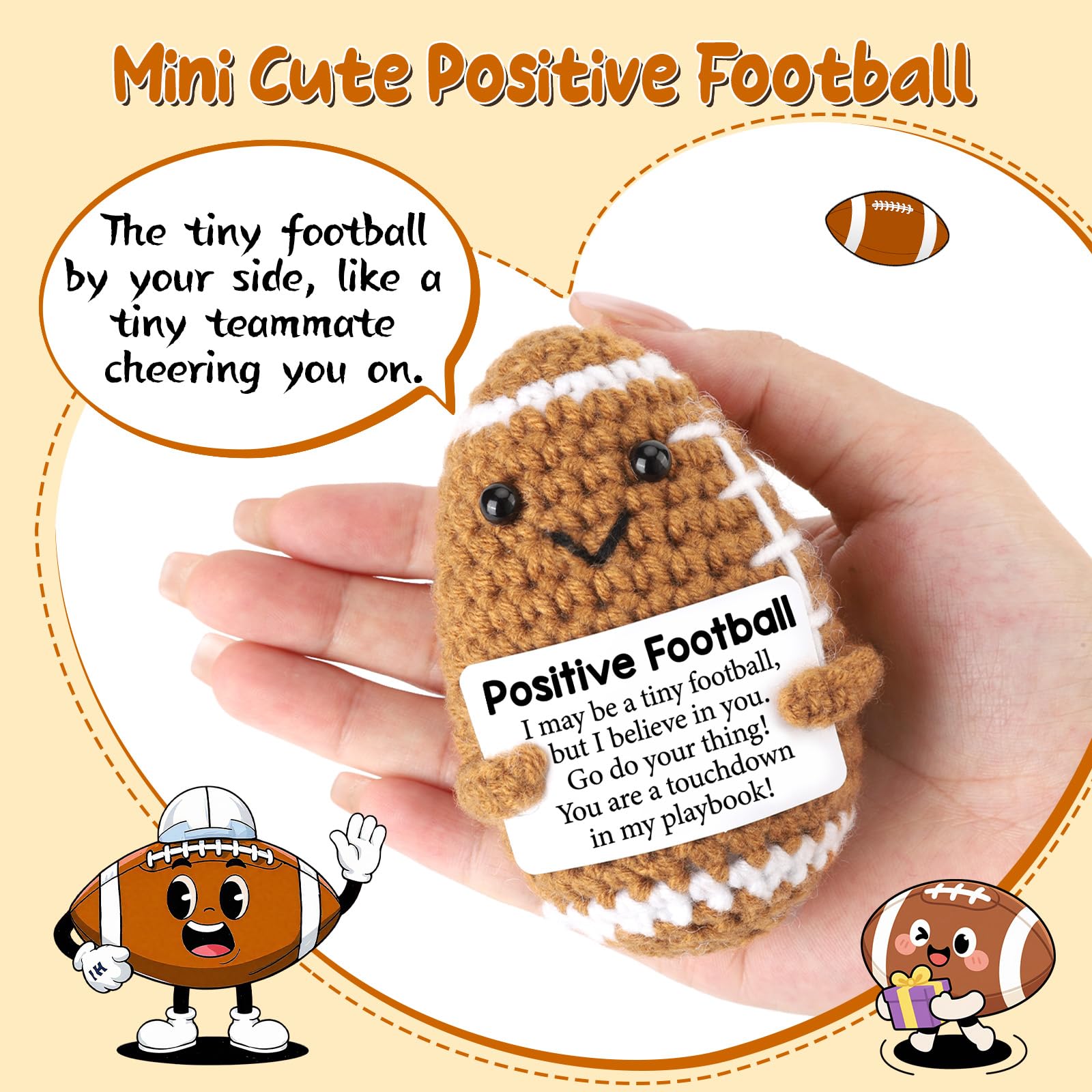 Adorable Hand Crochet Football Stuffed Toy Emotional Support Plush,Full Filling Soft No Odor Durable Colorfast,Perfect Birthday Gifts Teacher Appreciation Gifts For Women Men Him,Home Decor Desk Ornament Bag Pendant Healing Gift For Holiday Party Graduati