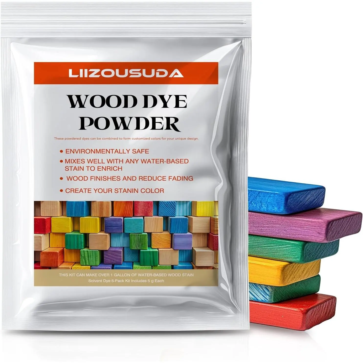 Powdered Wood Stain Solvent Fast Drying Wood Dye for Indoor Outdoor Furniture & Crafts 5 Color Kit