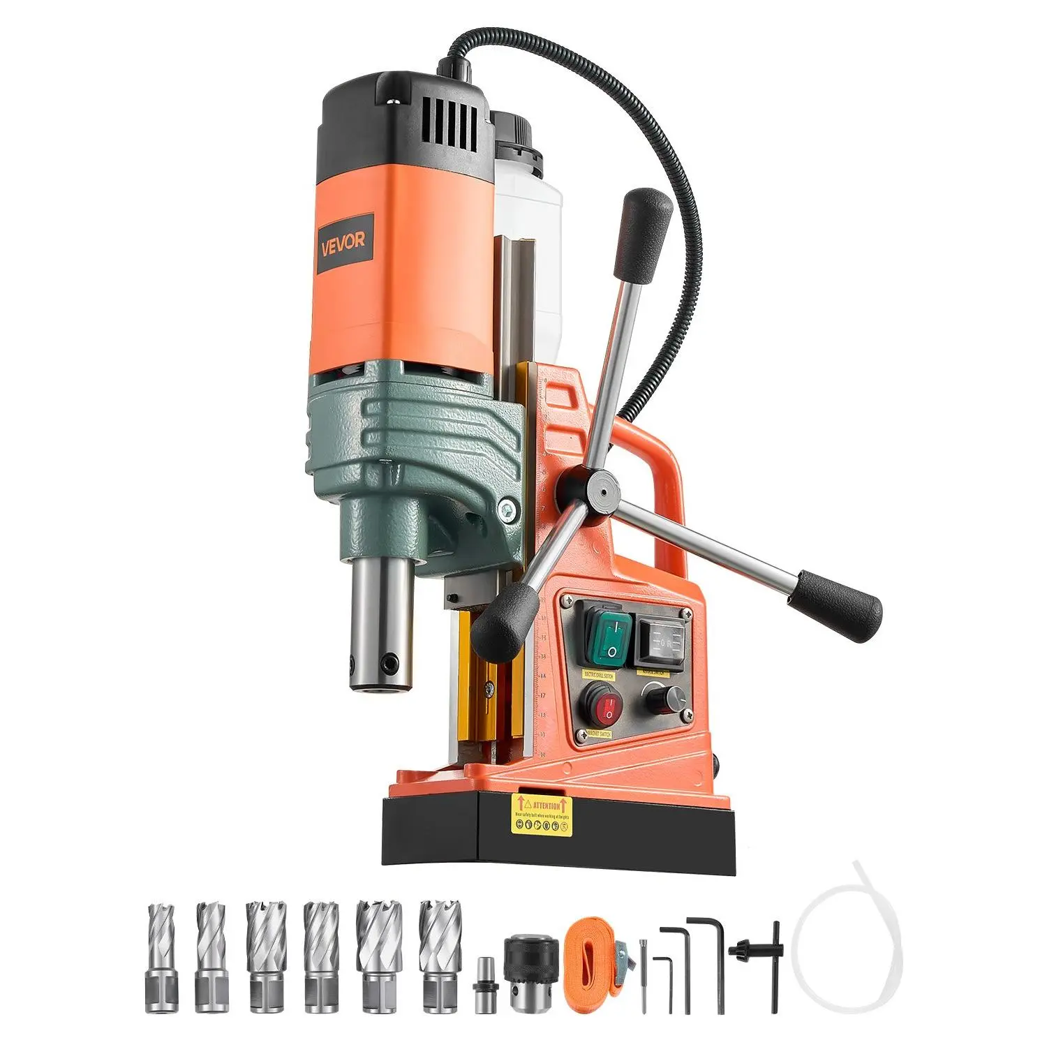 VEVOR Magnetic Drill, 1450W Motor 2 in Coring Diameter, 2922 lbf Magnetic Force, Portable Electric Mag Drill Press with 6 Coring Bits, Variable Speed, Drilling Machine for Metal Surface, Industrial