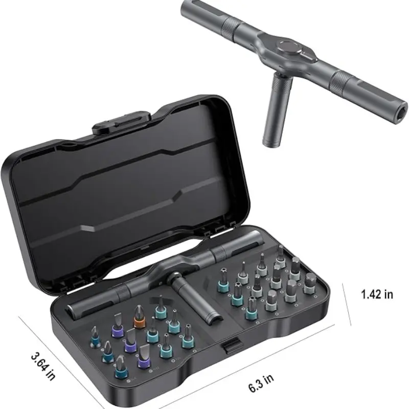 24-In-1 T Shape Torque Screwdriver Bit Set, Professional Precision Hand Repair Tool Kit, Hardened Steel Bits, Ideal for Laptop, Bike, Furniture