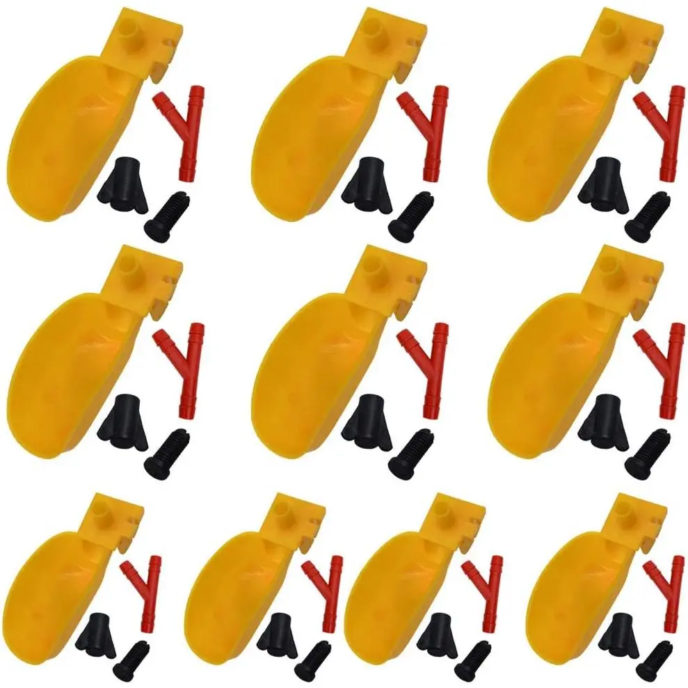 10set Quail Waterer Automatic Bird Water Cups for Cage Hang Drinker Poultry Bird Watering System (Yellow)