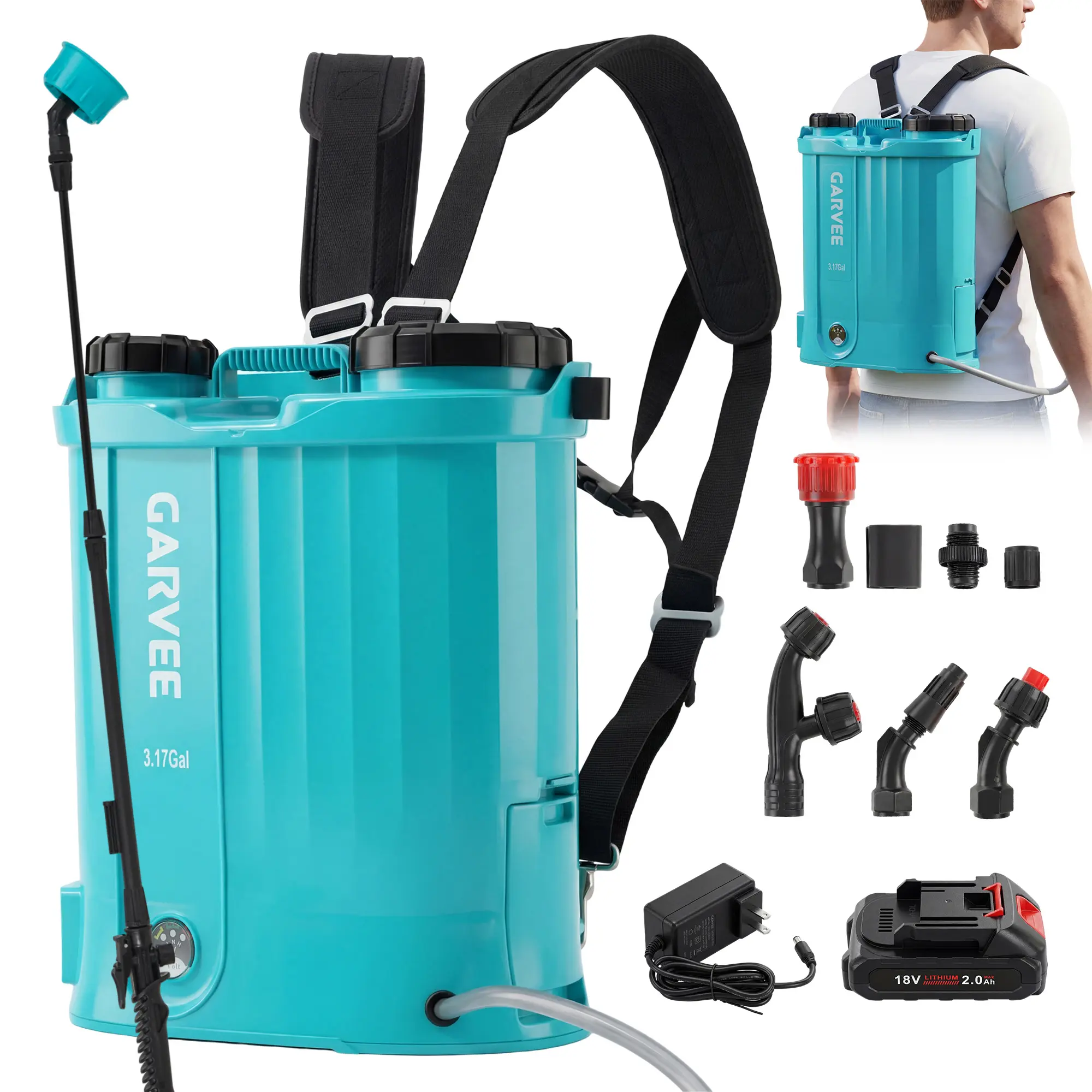 4.23 Gallon Backpack Sprayer – 0-65 PSI Adjustable Pressure Electric Lawn & Garden Sprayer with 5 Nozzles, 1 Wand, Wide Mouth Lid