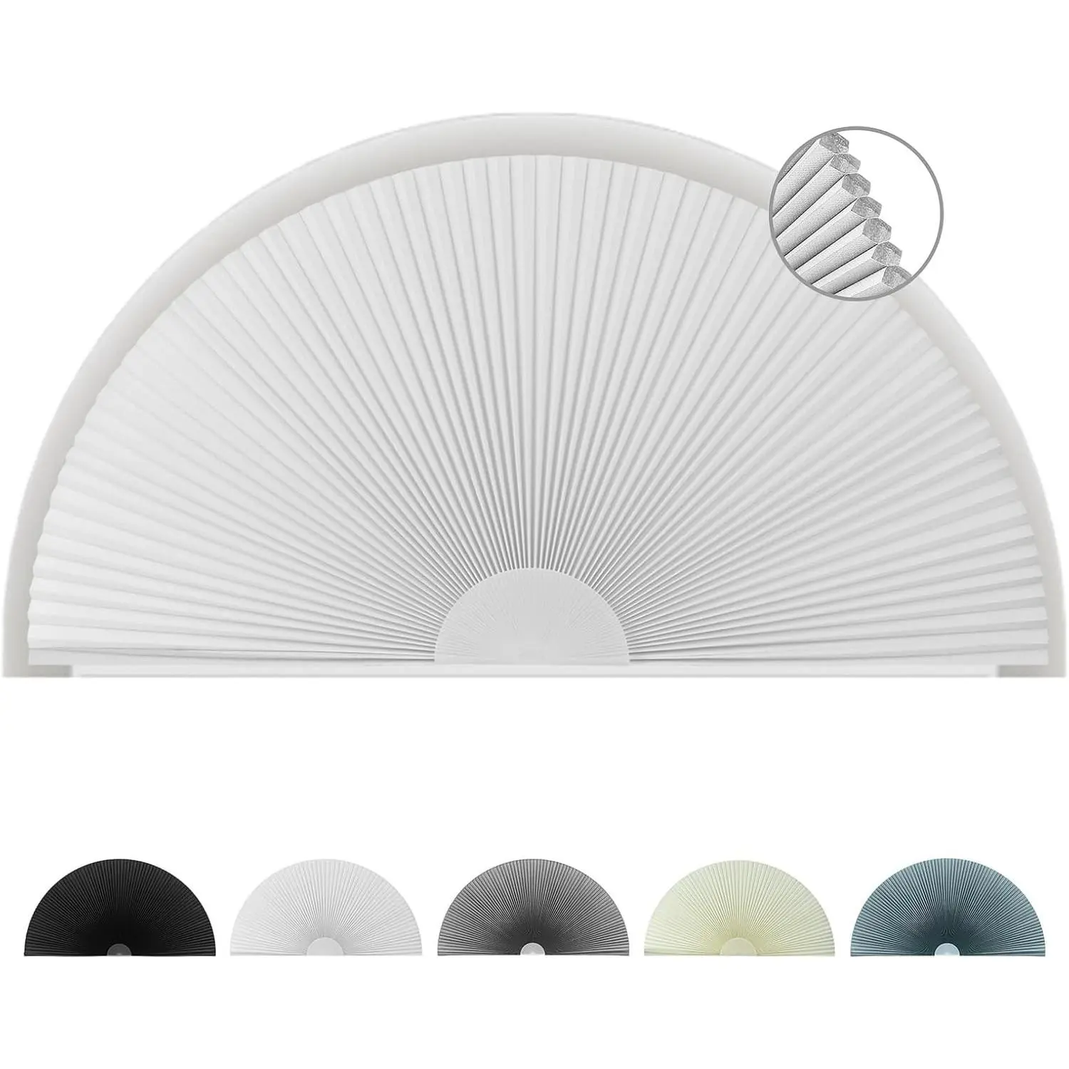 Blackout Half Circle Cellular Window Shade 36" W x 18" H, No Drill Thermal Insulated Half Moon Arched Blinds, Easy Cut Window Cover for Living Room Bedroom Office