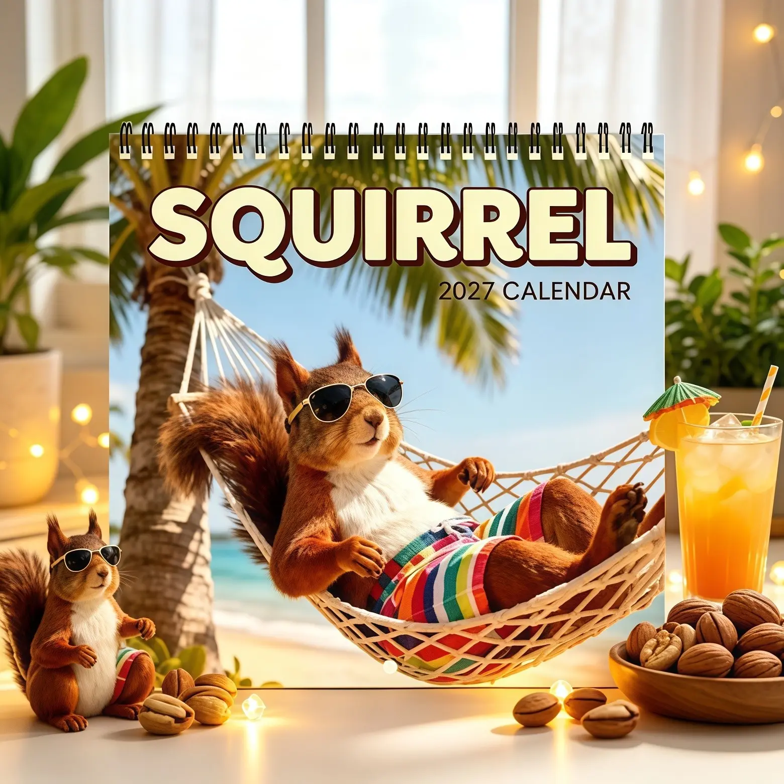 2027 Funny Squirrel Desk Calendar, 12‑Month Humorous Anthropomorphic Squirrel Art Monthly Desktop Calendar, Home Office Table Decor, Christmas New Year Birthday White Elephant Gift for Animal Lovers