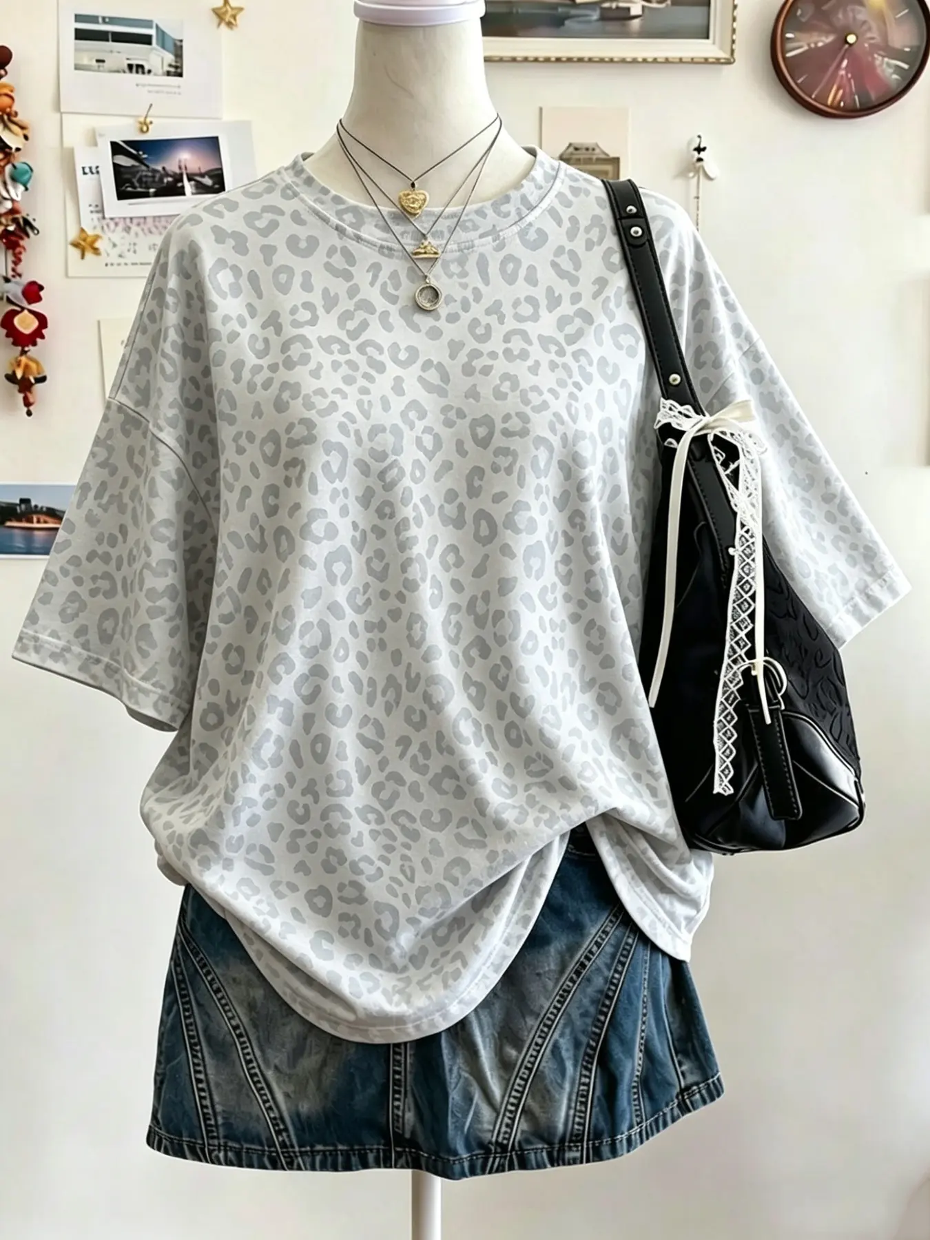 Women's Loose Fit Leopard Print Short Sleeve Summer T-Shirt, Casual Comfortable Top, Breathable Fabric, Perfect for Daily Wear & Campus Life