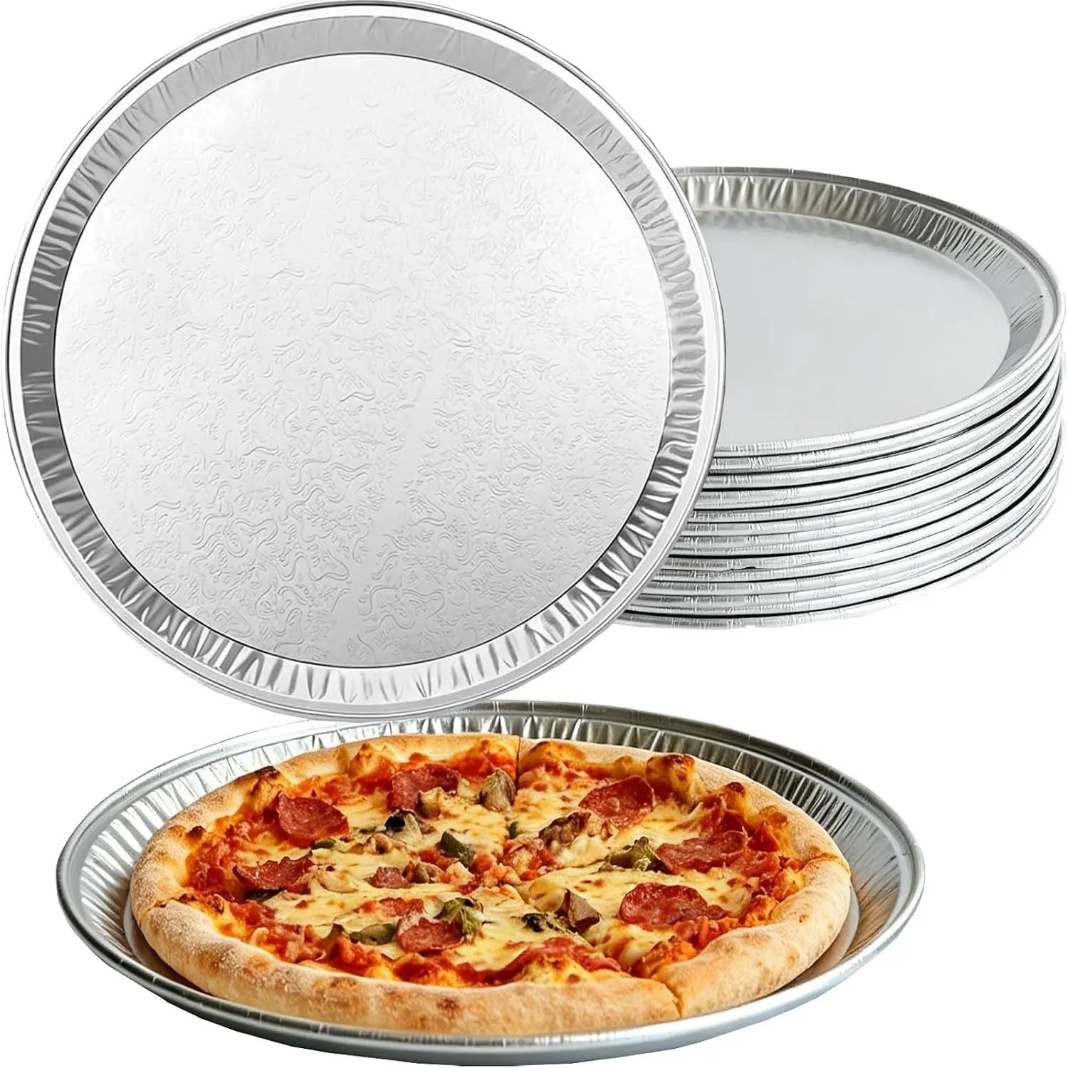 10 Pack 12 Inch Round Aluminum Disposable Pizza Pans, Foil Bakeware Trays Fit for Air Fryer Toaster Oven Freezer, Ideal for Cookie Cake Baking Roasting