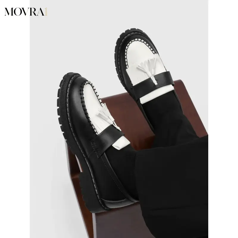 MOVRA1 Men's  Color-Block Tassel Loafers |   Preppy Casual Style |   Glossy Leather Upper + Chunky Non-Sole + Tassel Detail |   Ideal Commute / Campus / Dates, Easy-On Design, Footwear Slipon, Walking Shoes, Casual Work Shoes