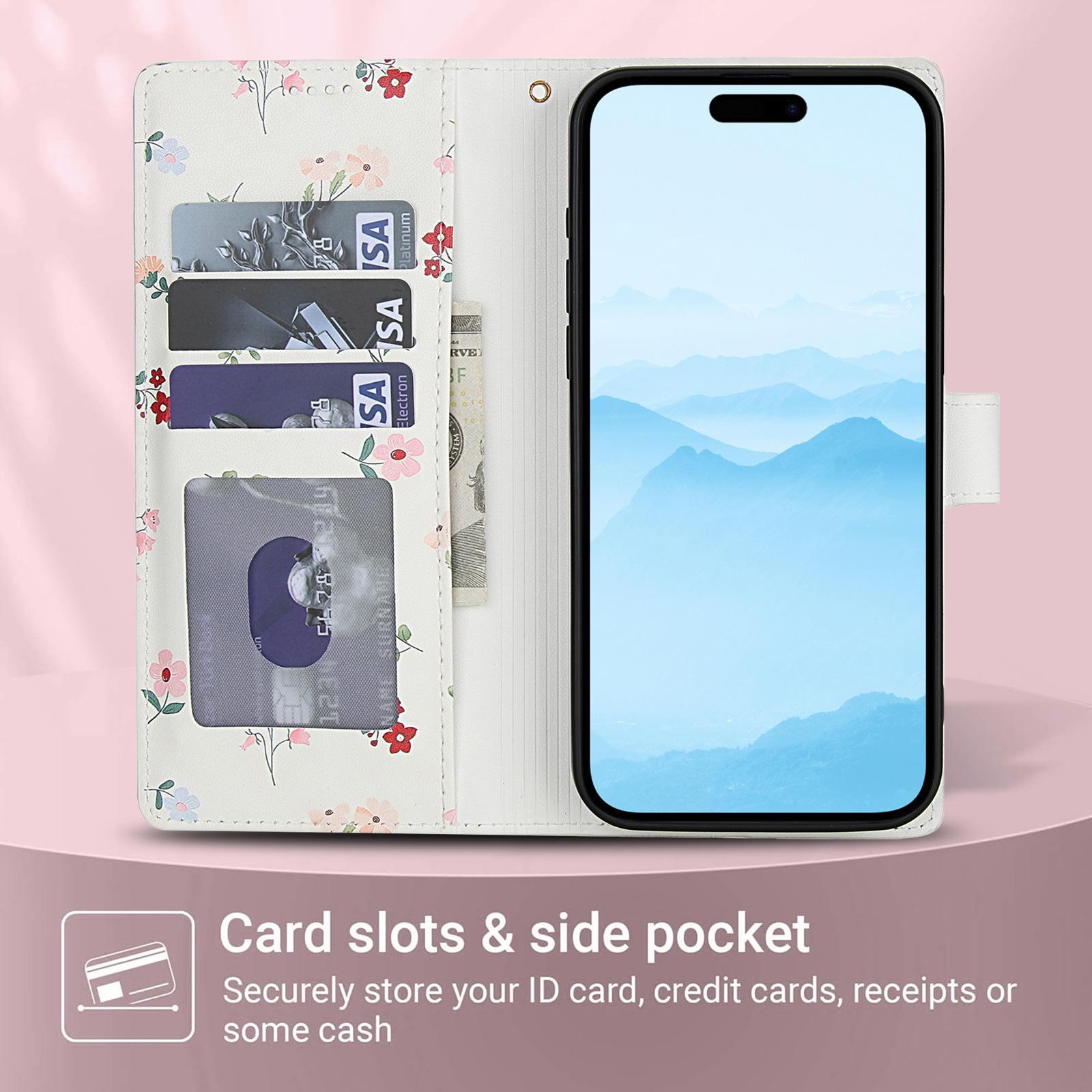 For Samsung S20 S20FE S20+ S20 Ultra S21 S22 S23 S24 S25 S26 Edge S26 Ultra , Fashion Flower Magnetic Leather Flip Folio Case with Card Holders Kickstand [Shockproof TPU Inner Shell] With Lanyard for Girl Women Lady