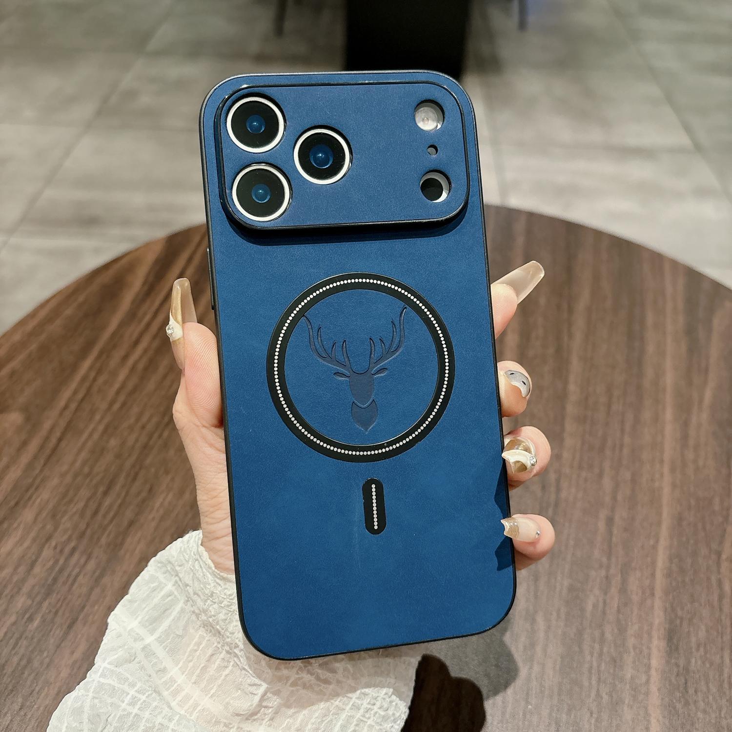 For iPhone 17 Pro Max16 15 14 13 12 Pro Max Shockproof Case Deer Design PU Leather Magnetic Bumper Case Compatible with Mag Safe Anti-Scratch Camera Protection