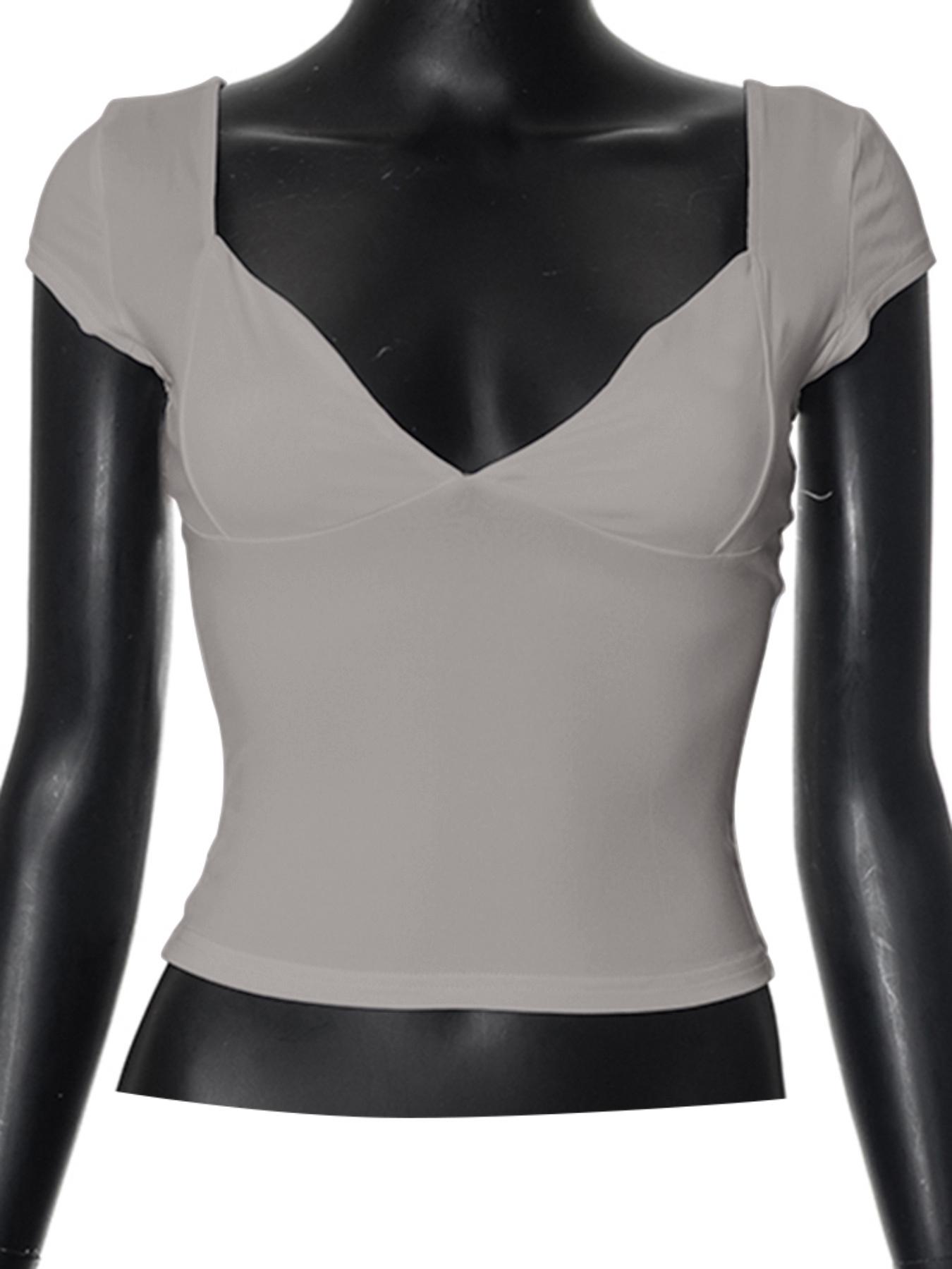 Women's Solid Sweetheart Neck Crop Tee, Casual Cap Sleeve T-Shirt for Outdoor Daily Wear, Ladies Summer Clothes, Summer Outfits 2024, Tshirt