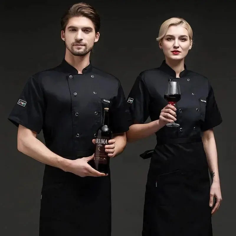 Women's Basic Minimalist Solid Polyester Short-Sleeve Chef T-Shirt - Breathable Mesh Clothes, Fitted Summer Kitchen Restaurant Workwear Top with Buttons