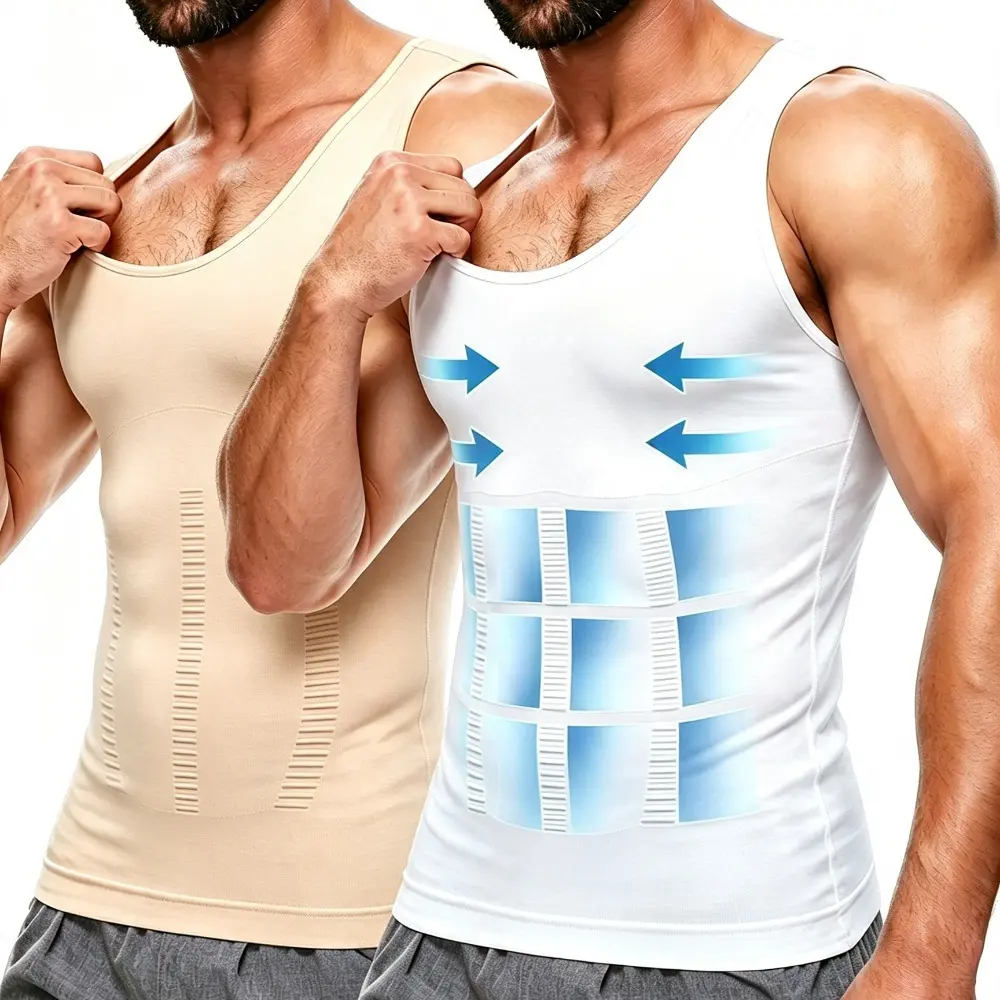 Men's Compression Tummy Control Chest Shapewear Tank Top Body Shaper Undershirts Base Layer Sports Gym Fitness Workout Underwear