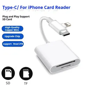 Dual-Connector SD Card Reader for iPhone iPad MAC, USB-C & Lightning Camera Adapter, Memory Card Reader for Apple Devices