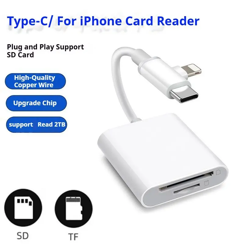 Dual-Connector SD Card Reader for iPhone iPad MAC, USB-C & Lightning Camera Adapter, Memory Card Reader for Apple Devices