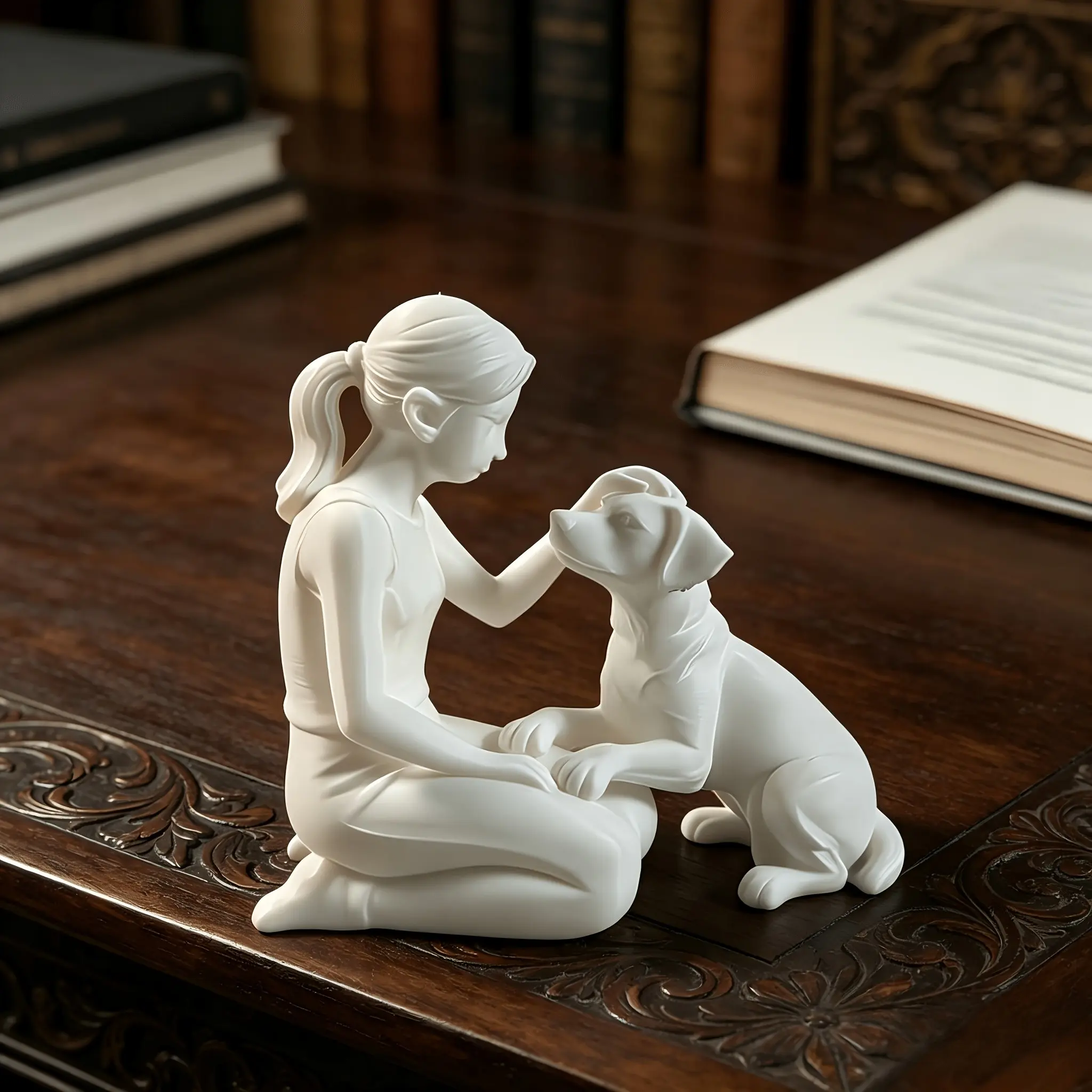 Warm Girl and Dog Statue, / 3D Printed Pet Companion, Home and Office Decor, Promotes Bonding with Dogs