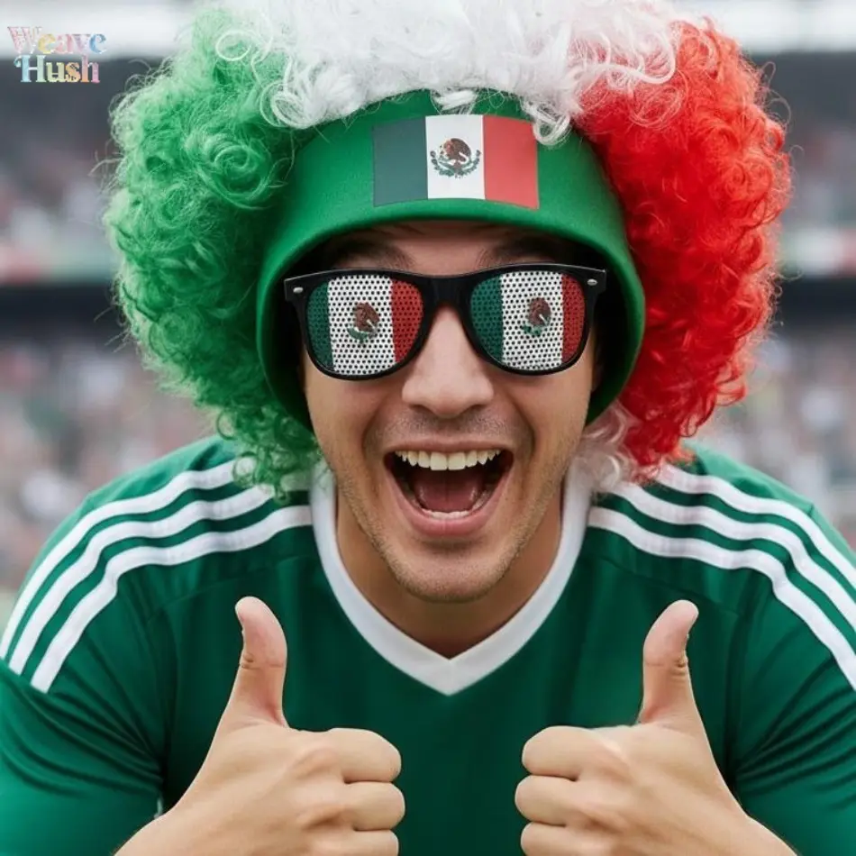 Patriotic Accessories Kit for Mexico Fans, 3-Piece Adult Set with Fluffy Curly Wig, Flag Headband, and Sunglasses, No, Patriotic Fan Accessories
