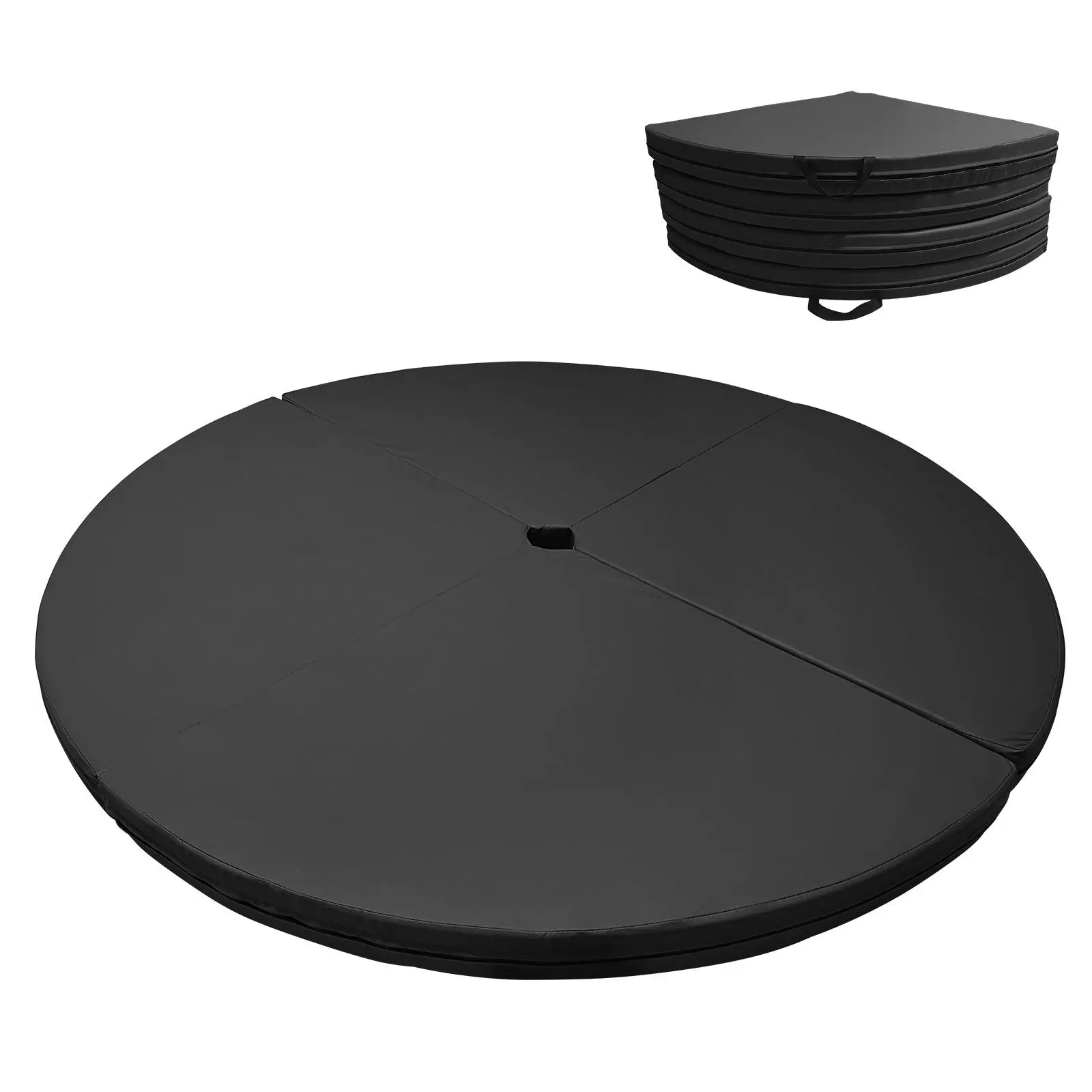Pole Dance Crash Mat with 3 Inch Center Hole, 59" Round Safety Mat for Pole Fitness Aerial Yoga, Non-Slip PU Leather, Foldable Portable Gym Pad, Black Pink