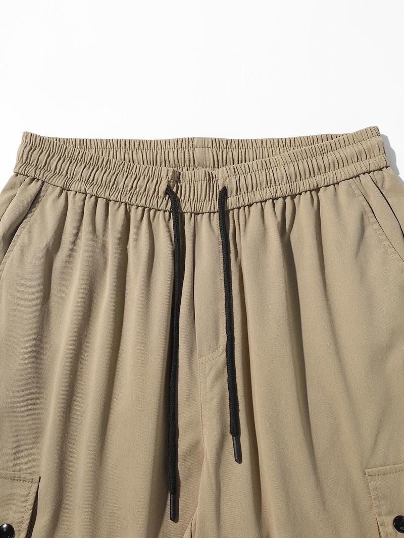 Men's Camo Print Drawstring Waist Cargo Pants, Regular Fit Street Fashion Pocket Split Hem Trousers, Men's Bottoms for All Seasons Daily Wear