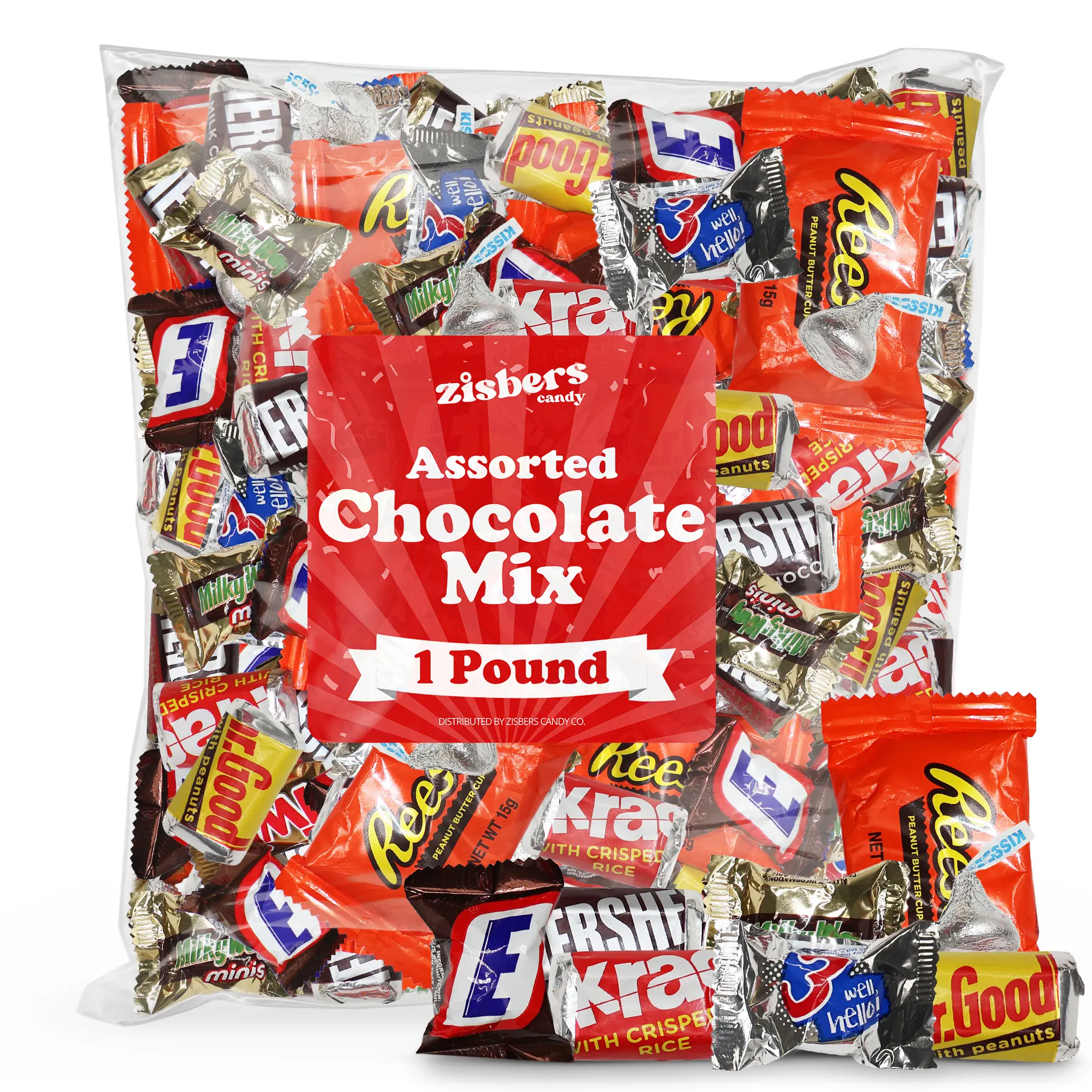 Assorted Chocolate Mix - 1 Pound Bulk Bag of Individually Wrapped Chocolates - Perfect for Halloween Trick-or-Treat, Candy Bowls, Parties, Holidays & Everyday Snacking