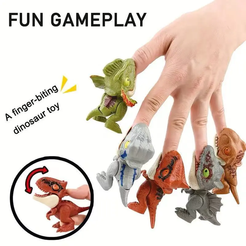 8-Piece Unisex Plastic Dinosaur Blind Box, Compact Moveable-Joint Tyrannosaurus Rex/Triceratops/Velociraptor Finger Biting Toys, Simulated Animal Model Ornament for Party Gifts