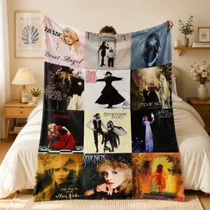 Stevie Nicks Fleetwood Mac Album Collage Fleece Blanket, Witchy Boho Gypsy Rock Throw for Classic Rock Fans Gift