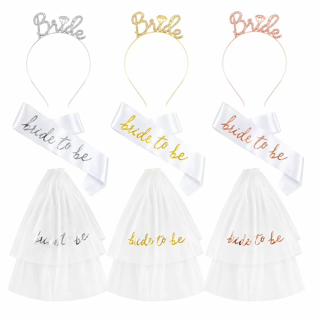 Bride to Be Veil and Sash Set, Bridal Headband with Double Layer Veil, White Bride to Be Sash, Bachelorette Party Wedding Accessories, Bridal Headwear