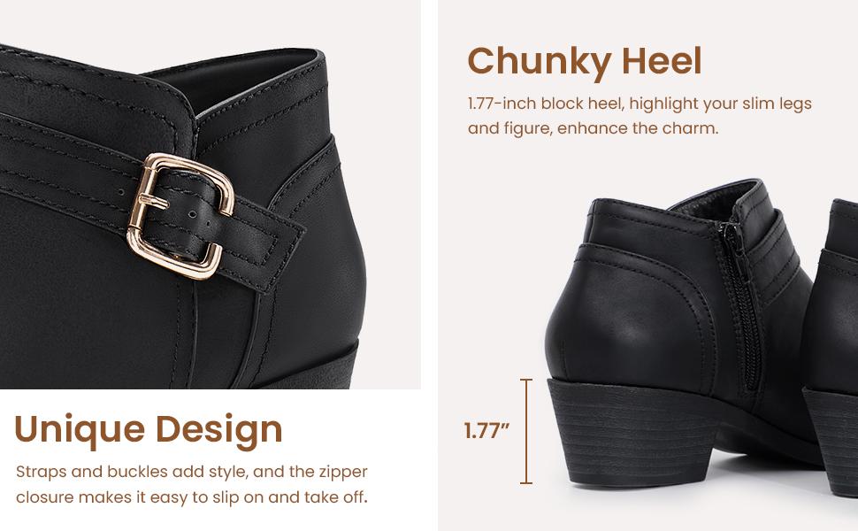 Women's Chunky Low Heel Ankle Boots Classic Pointed Toe Side Zipper Booties