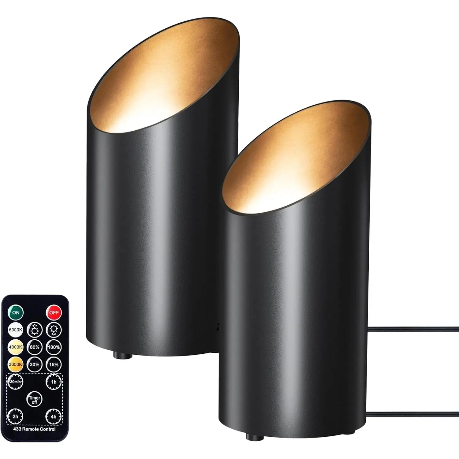 2-Pack Black Indoor Floor Can Uplights - Dimmable Spotlights with Remote Control, Timer Function, 3 Color Temps, 6.5 FT Plug Cord, Foot Switch for Dark Corners, Sofas