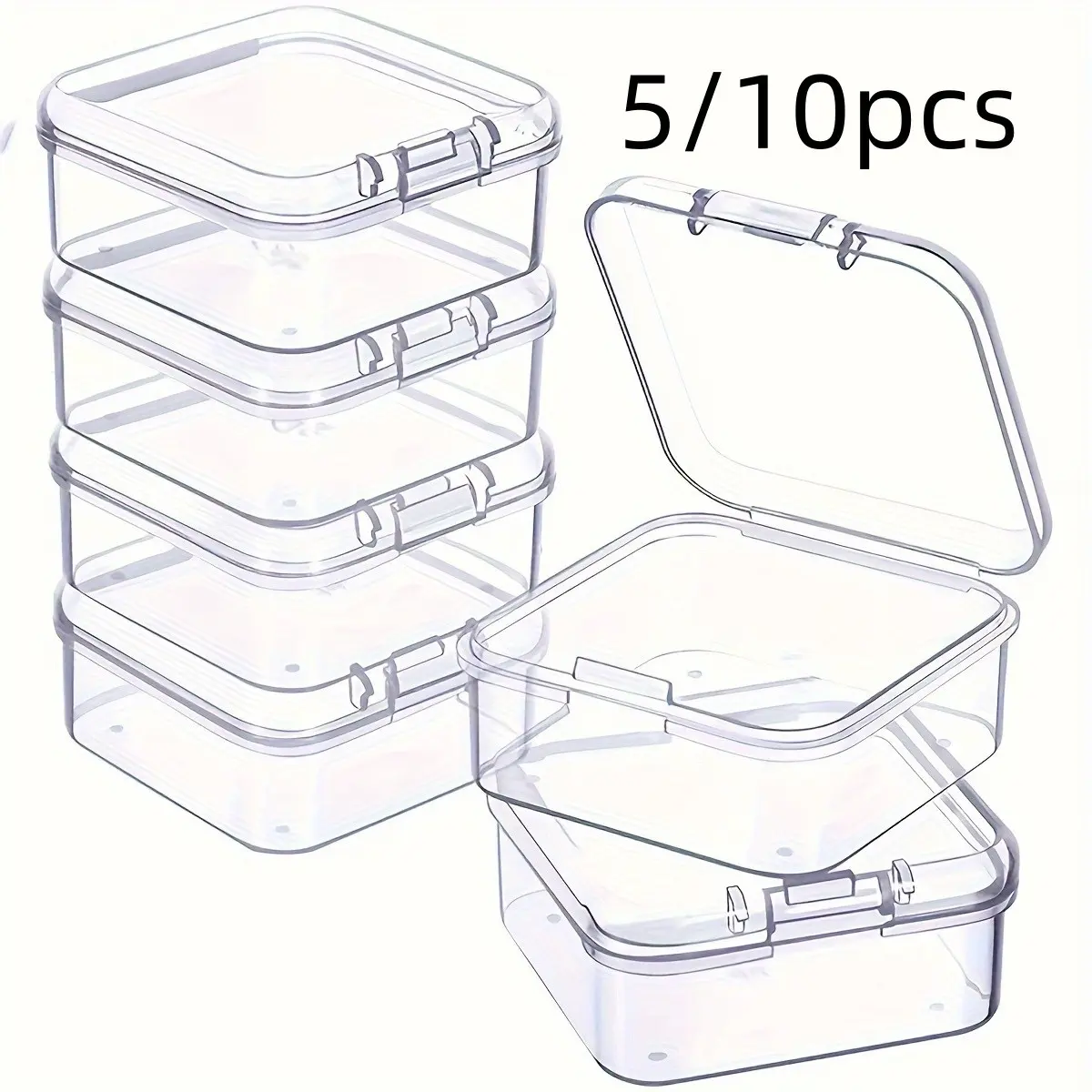 5/10pcs Transparent Plastic Storage Box with Hinged Lid, Small Bead Container, DIY Craft Organizer, Boho Style Jewelry Case, Accessories Box