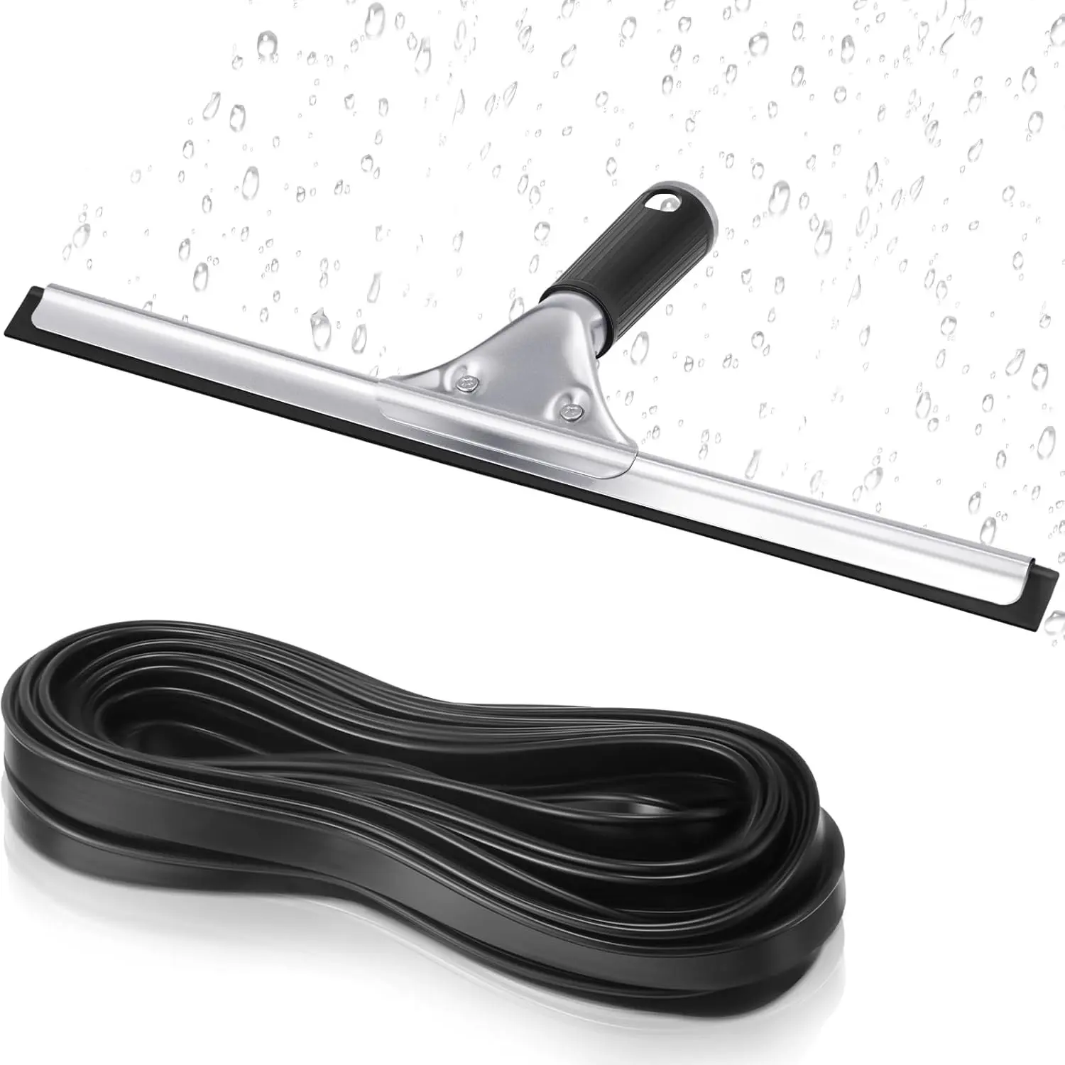 50ft Squeegee Rubber Replacement Silicone Blade Black Cut to Size Scrubber Refill Head Bulk for Glass Shower Doors Floor Kitchen Car Cleaning