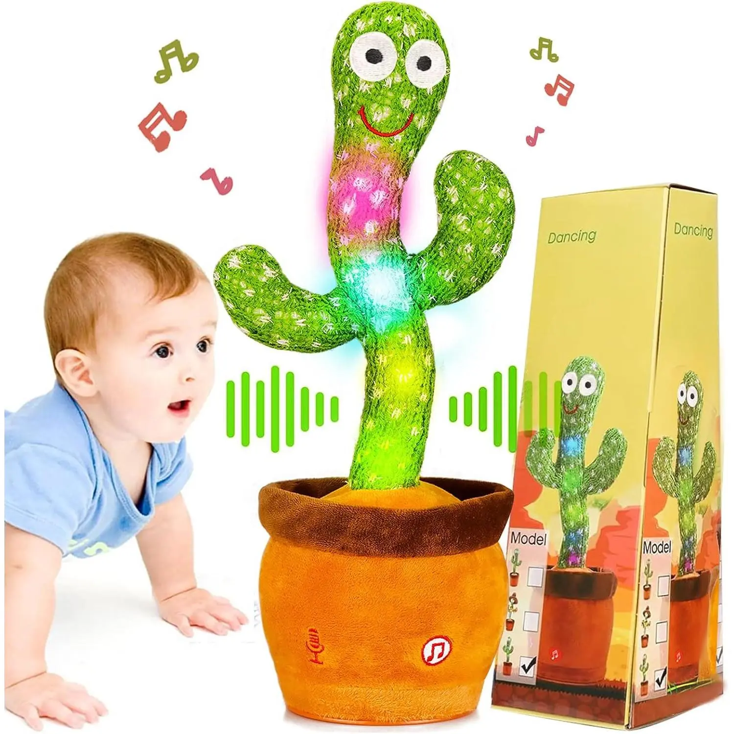 Dancing Talking Cactus Toy, Baby Singing Recording Mimicking Cactus Toy, Repeats What You Say, Musical Interactive Infant Toddler Toys  1 Year Old Boys Girls, Baby Easter Basket Stuffers Gifts New model