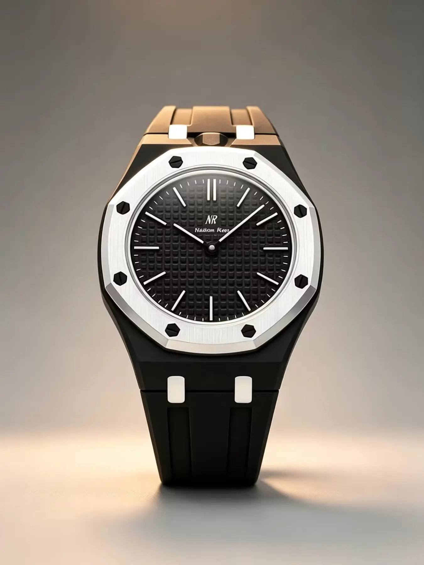 Classic Dual-Color Octagonal Quartz Watch, Matte Silicone Strap, Luxurious Mesh Dial, Fashionable Couple Casual Wristwatch