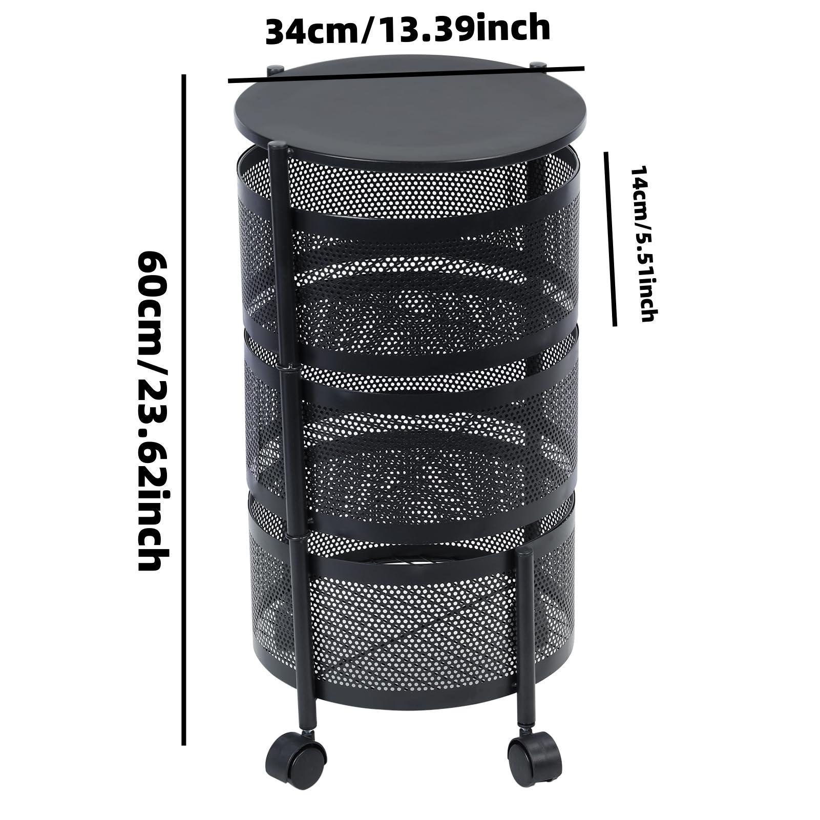 3-layer Round Rotating Storage Rack, Kitchen Storage Rack, Floor Standing Multi-layer Sorting Rack with Wheels, Movable Fruit & Vegetable Snack Rack, Organiser, Adjustable Standing Shelf, Adjustable Metal Rack
