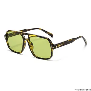 Vintage Square Aviator Shades Thick Tortoise Frame Color Lenses UV400 For Unisex Daily Commute Streetwear Y2K Aesthetic Classic 70s Eyewear Stylish Sun Protection Accessories