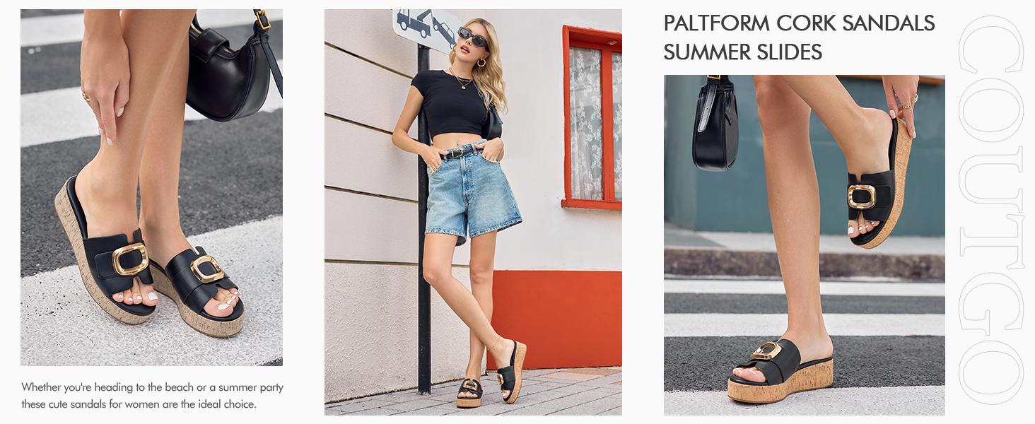 Fashare Womens Platform Sandals Cork Beach Slip on Wedges Metal Buckle Slides Open Toe Summer Shoes Fashare Womens Platform Sandals Cork Beach Slip on Wedges Metal Buckle Slides Open Toe Summer Shoes