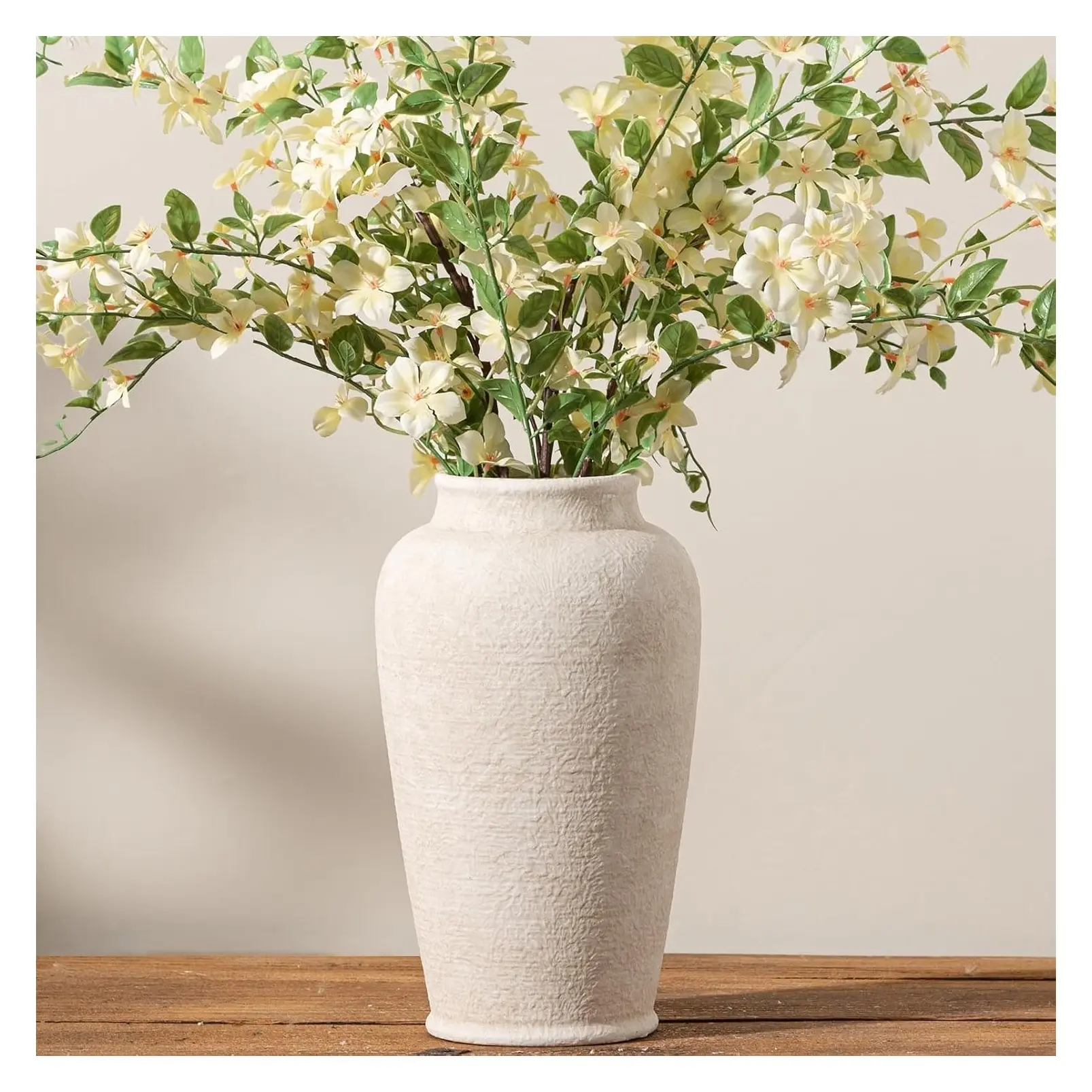 Large Tall Ceramic Flower Vase, Rustic Farmhouse Decorative Pottery for Home Decor - Living Room, Entryway, Mantel, Bedroom, Bathroom, Kitchen, 11" WGift