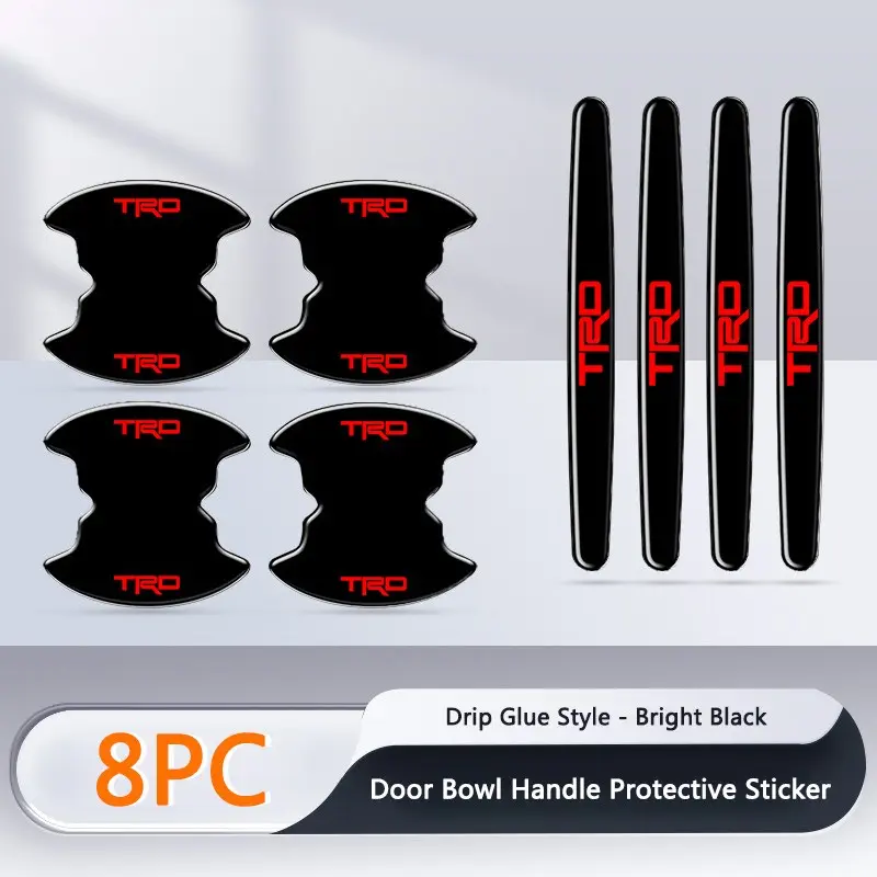 8PCS Car Door Handle Bowl Protective Stickers Anti-collision Decal Automobile Decals For Toyota TRD Logo Corolla Chr Avensis Yaris Camry Racing