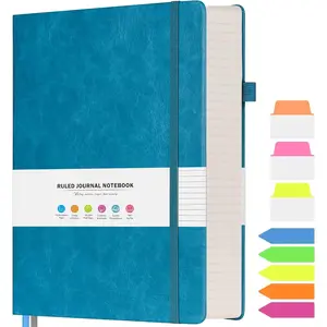College Ruled Notebook, Large B5 Lined Journal Notebook, 314 Numbered Pages Work Notebook with Index Stickers, 100gsm Thick Paper, Hardcover Vegan Leather Journal for Women Men School Office, Blue