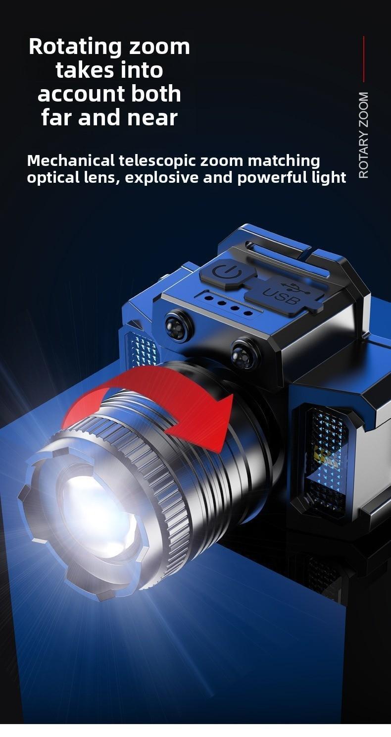 Tuffenough Led headlamp, USB Rechargeable Headlamp Flashlight, Smart Sensor Switch Dimmable Waterproof Emergency Light, Suitable for Adventure, Outdoor, Camping